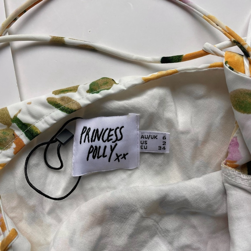 Princess Polly Yellow Floral Maxi Dress Open Back Tie Strap Slip Dress Size 2 - Picture 8 of 10